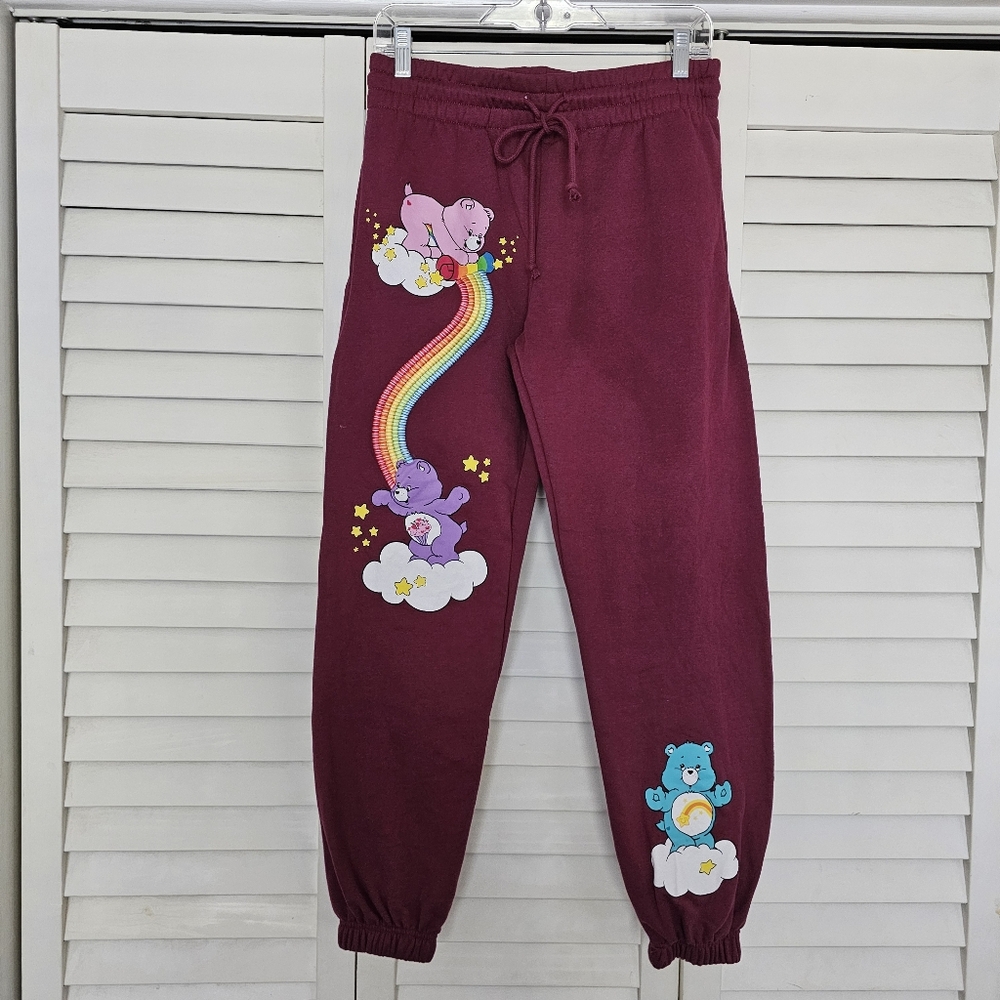 Care Bears Maroon Sweatpants Size M 7-9 Juniors Elastic Waist Pockets